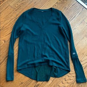Alo Yoga Long Sleeve Waffle Knit Teal Top